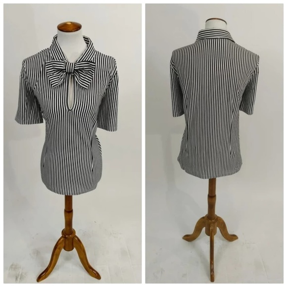 Tatyana Tops - Tatyana Keynote Blouse in Black and White Stripes